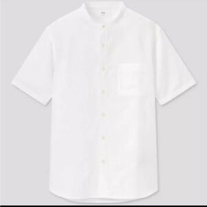 Uniqlo Low Collar Short Sleeve Shirt Size M White Button Up Beach Swim Camp trip